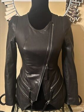 Women's Black Fitted Asymmetric Leather Jacket